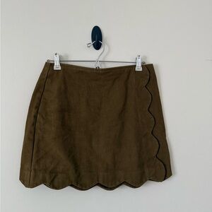 Francesca’s Miami Olive Scalloped Mini Skirt